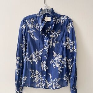 Sezane Blue Floral Cotton Blouse